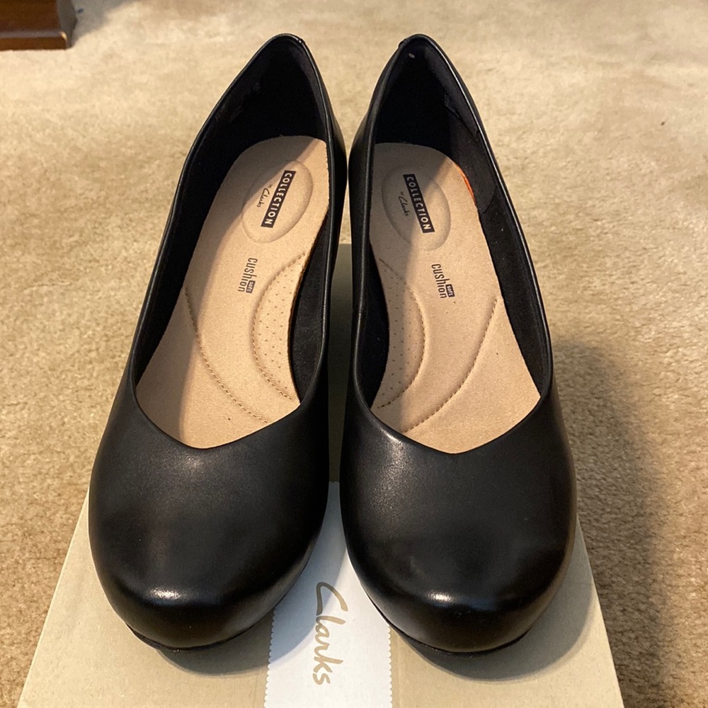Clark’s Black leather wedge